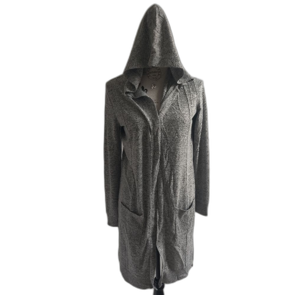 Unbranded Y2K grey long hooded cardigan sweater lagenlook cozycore with pockets